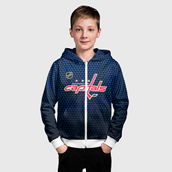 Толстовка на молнии детская Вашингтон Кэпиталз - синий градиент, цвет: 3D-белый — фото 2
