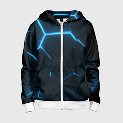 Толстовка на молнии детская Черные плиты с синим светом, цвет: 3D-белый