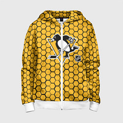 Толстовка на молнии детская Питтсбург Пингвинз - желтые соты, цвет: 3D-белый