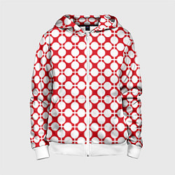 Толстовка на молнии детская Красно белый узор в клетку и горох, цвет: 3D-белый