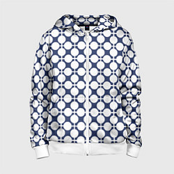 Толстовка на молнии детская Серо-белый узор в клетку и горох ретро, цвет: 3D-белый