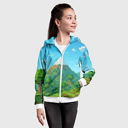Толстовка на молнии детская Пейзаж Minecraft с горой со снежной шапкой, цвет: 3D-белый — фото 2