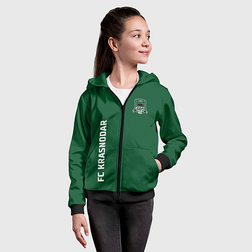 Детская толстовка на молнии ФК Краснодар - сплошной зеленый цвет / 3D-Черный – фото 4