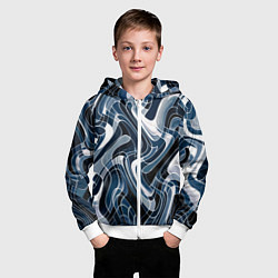 Толстовка на молнии детская Тёмно-синий искажённая абстракция, цвет: 3D-белый — фото 2