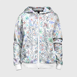 Толстовка на молнии детская Белый в рисованный цветочек, цвет: 3D-белый