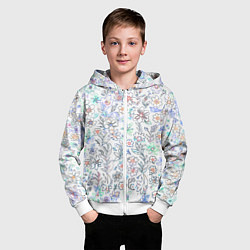 Толстовка на молнии детская Белый в рисованный цветочек, цвет: 3D-белый — фото 2
