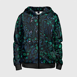 Толстовка на молнии детская Чёрный в сине-зелёный цветочек, цвет: 3D-черный