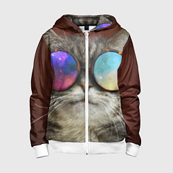 Детская толстовка на молнии A Cat with multicolored glasses