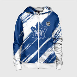 Толстовка на молнии детская Торонто Мейпл Лифс - брызги синей краски, цвет: 3D-белый
