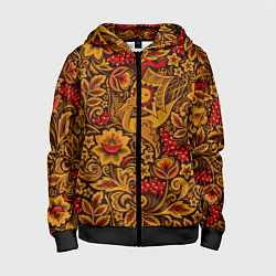 Толстовка на молнии детская Летучий корабль в стиле хохломской росписи, цвет: 3D-черный