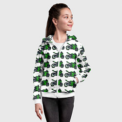 Толстовка на молнии детская Motorbike green, цвет: 3D-белый — фото 2