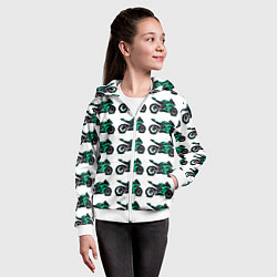 Толстовка на молнии детская Motorcycle turquoise, цвет: 3D-белый — фото 2