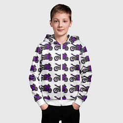 Толстовка на молнии детская Motorcycle purple, цвет: 3D-белый — фото 2