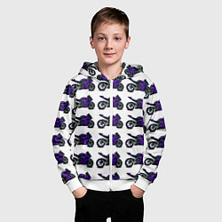 Толстовка на молнии детская Motorcycle purple gloss, цвет: 3D-белый — фото 2