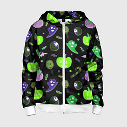 Толстовка на молнии детская Halloween black pumpkin pattern, цвет: 3D-белый