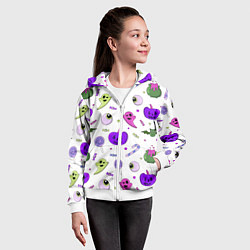 Толстовка на молнии детская Halloween purple pumpkin pattern, цвет: 3D-белый — фото 2