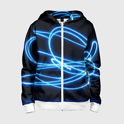 Детская толстовка на молнии Неоновые голубые волны на черном фоне