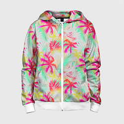 Толстовка на молнии детская Palm yellow pink, цвет: 3D-белый