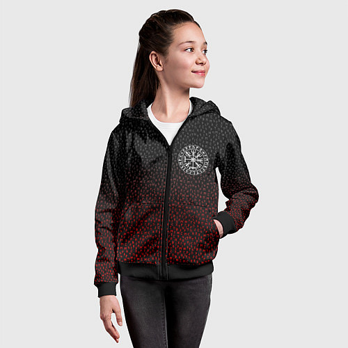 Детская толстовка на молнии Компас викингов вегвизир в рунах - символ удачи / 3D-Черный – фото 4