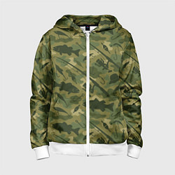 Толстовка на молнии детская Камуфляж рыболовный, цвет: 3D-белый