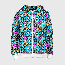 Толстовка на молнии детская Разноцветные цветы бирюзовые малиновые синие, цвет: 3D-белый