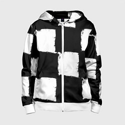 Толстовка на молнии детская Черные квадраты в виде шахматной доски, цвет: 3D-белый