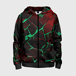 Толстовка на молнии детская Битые плиты тёмно-красный с зелёным, цвет: 3D-черный