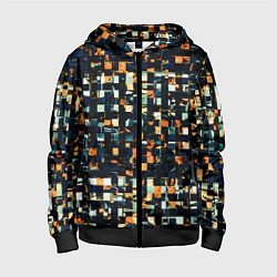 Детская толстовка на молнии Тёмный синий с оранжевым кубики абстракция
