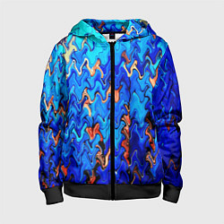 Толстовка на молнии детская Сине-голубой стекающая абстракция, цвет: 3D-черный