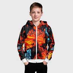 Толстовка на молнии детская Абстрактная текстура рыжего пламени, цвет: 3D-белый — фото 2