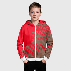 Толстовка на молнии детская Абстрактные алые пятна на цвете какао, цвет: 3D-белый — фото 2