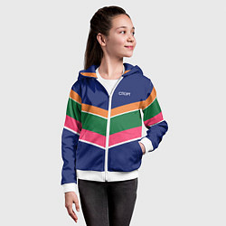 Толстовка на молнии детская Тёмно-синий спорт с полосами, цвет: 3D-белый — фото 2