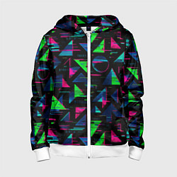 Толстовка на молнии детская Геометрия глитч, цвет: 3D-белый