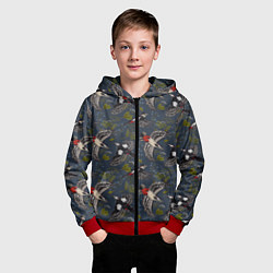 Толстовка на молнии детская Дятлы и цветы, цвет: 3D-красный — фото 2