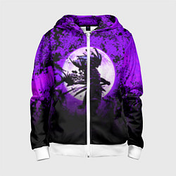 Толстовка на молнии детская Самурай при луне, цвет: 3D-белый
