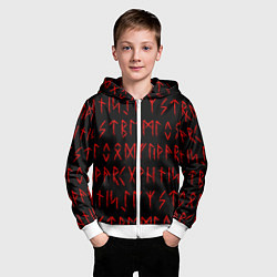 Толстовка на молнии детская Красные символы древних рун крупные - паттерн, цвет: 3D-белый — фото 2