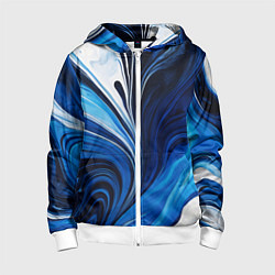 Толстовка на молнии детская Бело синяя абстракция, цвет: 3D-белый