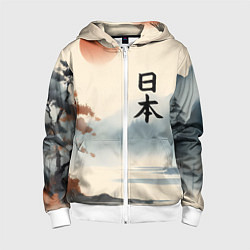 Толстовка на молнии детская Минималистичный Японский пейзаж, цвет: 3D-белый