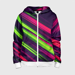 Толстовка на молнии детская Фиолетово-зеленые линии, цвет: 3D-белый