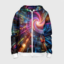 Толстовка на молнии детская Fractal neon spiral - ai art fantasy, цвет: 3D-белый