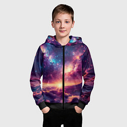 Толстовка на молнии детская Фантастический космос вид с планеты, цвет: 3D-черный — фото 2