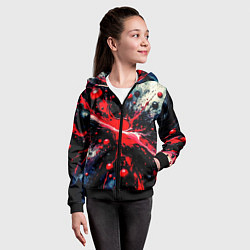 Толстовка на молнии детская Разлитая красная масляная краска на чёрном, цвет: 3D-черный — фото 2