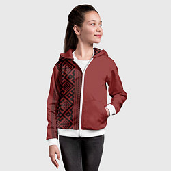 Толстовка на молнии детская Узоры славянские в красном цвете, цвет: 3D-белый — фото 2