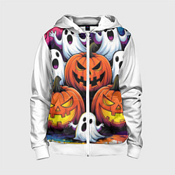 Толстовка на молнии детская Happy Halloween 25, цвет: 3D-белый