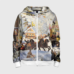 Детская толстовка на молнии Русская тройка зимой - картина Масленица Кустодиев