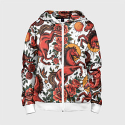 Детская толстовка на молнии Красный конь в стиле татуировки