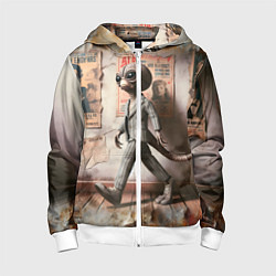 Толстовка на молнии детская Пришелец в костюме в полосочку, цвет: 3D-белый