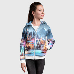 Толстовка на молнии детская Городок в новогодних огоньках, цвет: 3D-белый — фото 2