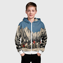 Толстовка на молнии детская Небольшой новогодний город в горах, цвет: 3D-белый — фото 2