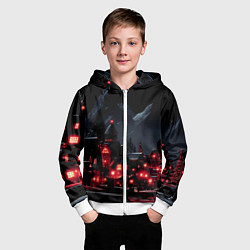 Толстовка на молнии детская Новогодняя ночь и красные гирлянды, цвет: 3D-белый — фото 2